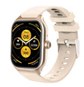 Black Bluetooth smart watch with touch screen displaying heart rate and step count data