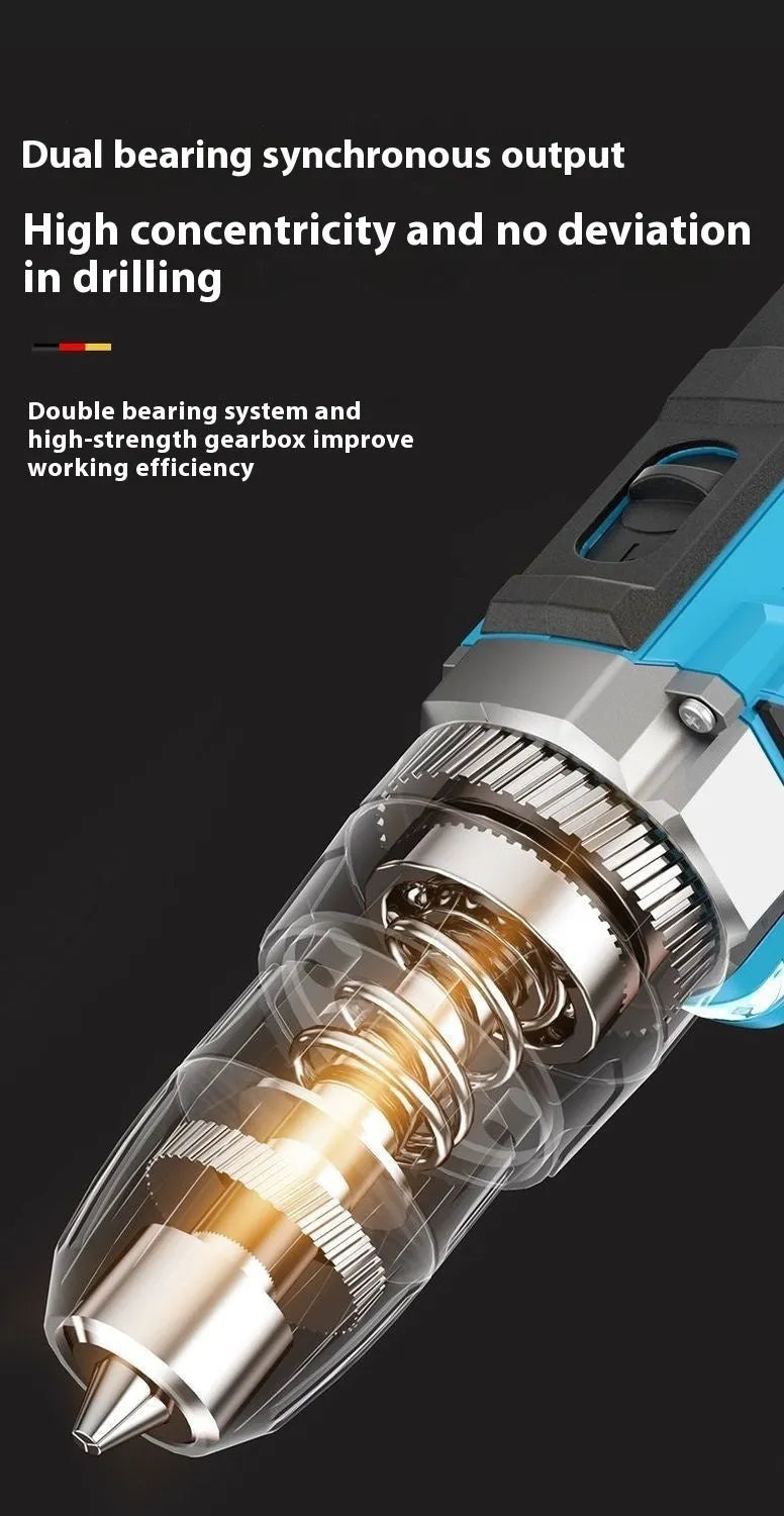 12V dual-speed pistol grip impact drill and electric screwdriver set in a plastic storage case.