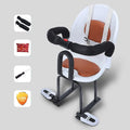 Steel-framed front seat for a child on an electric scooter, shown in black colour.