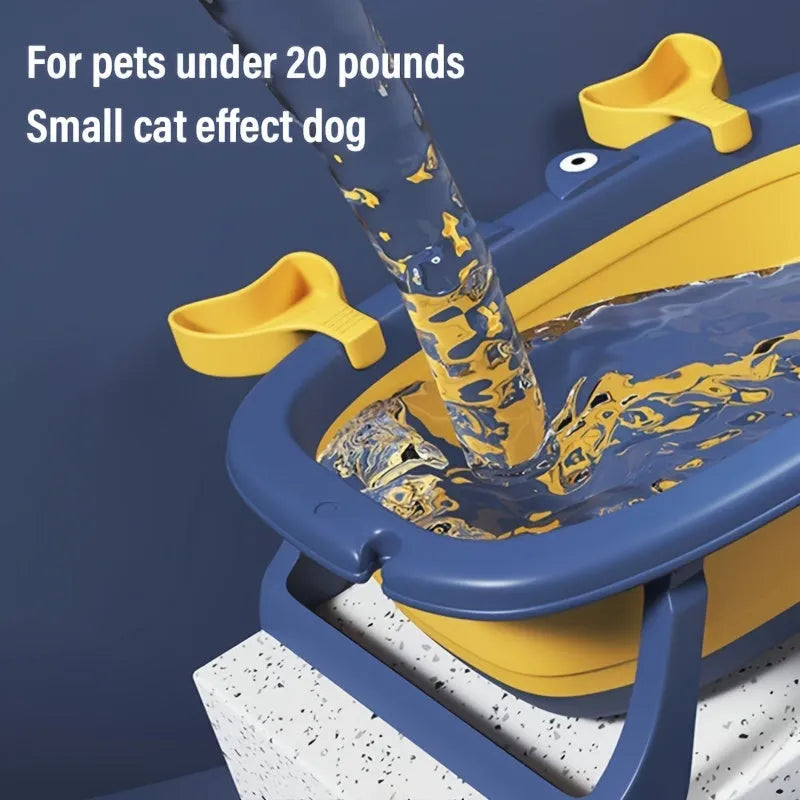 Blue foldable portable pet bath tub for small dogs and cats under 20 pounds