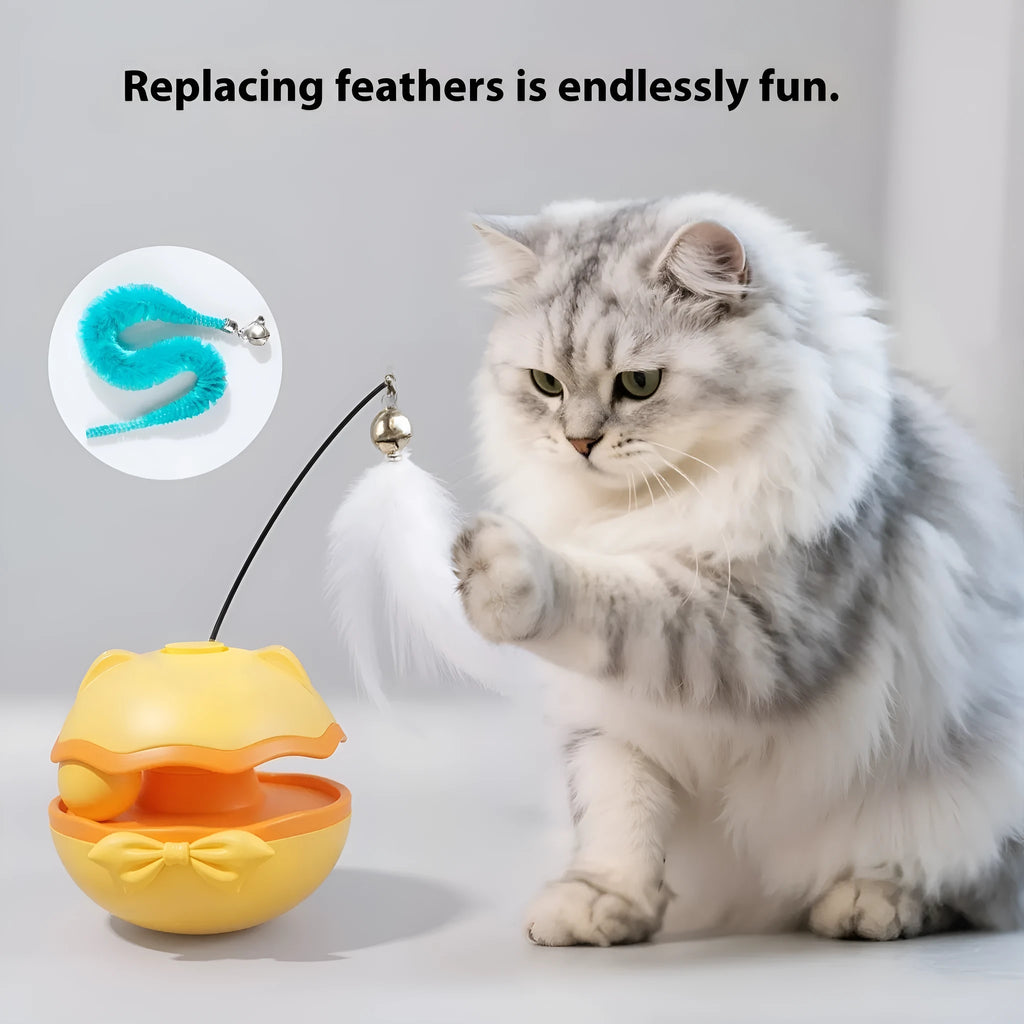 Electric cat toy tumbler with self-moving action in lemon yellow, sky blue, or soft fog grey plastic construction