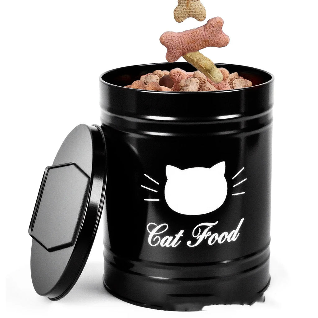 Round iron sheet storage can with black inner box, 301-500ml capacity for dry goods.