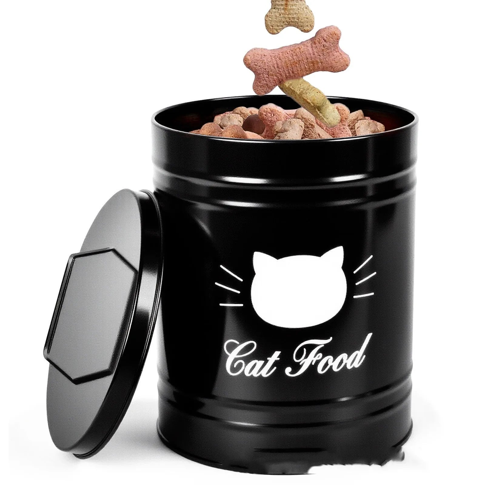 Round iron sheet storage can with black inner box, 301-500ml capacity for dry goods.