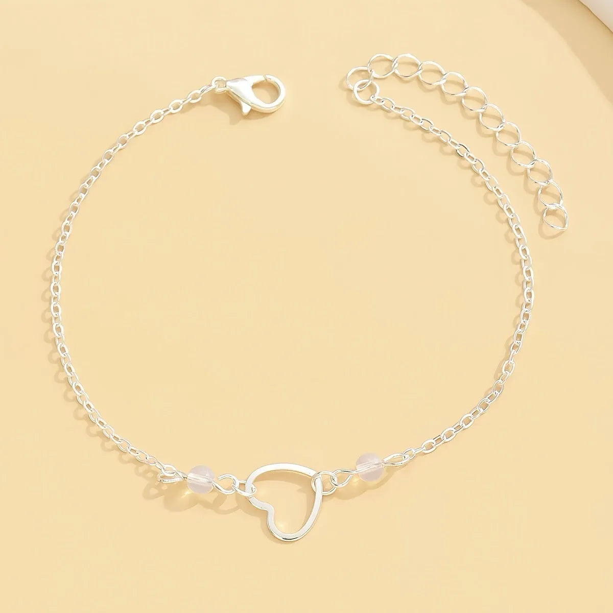 Gold and silver adjustable women's anklet with heart pendant geometric jewellery