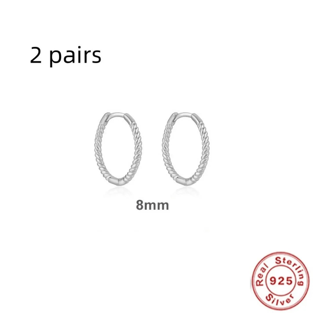 Sterling silver twisted string round ring earrings in gold or platinum colour with geometric hipster design