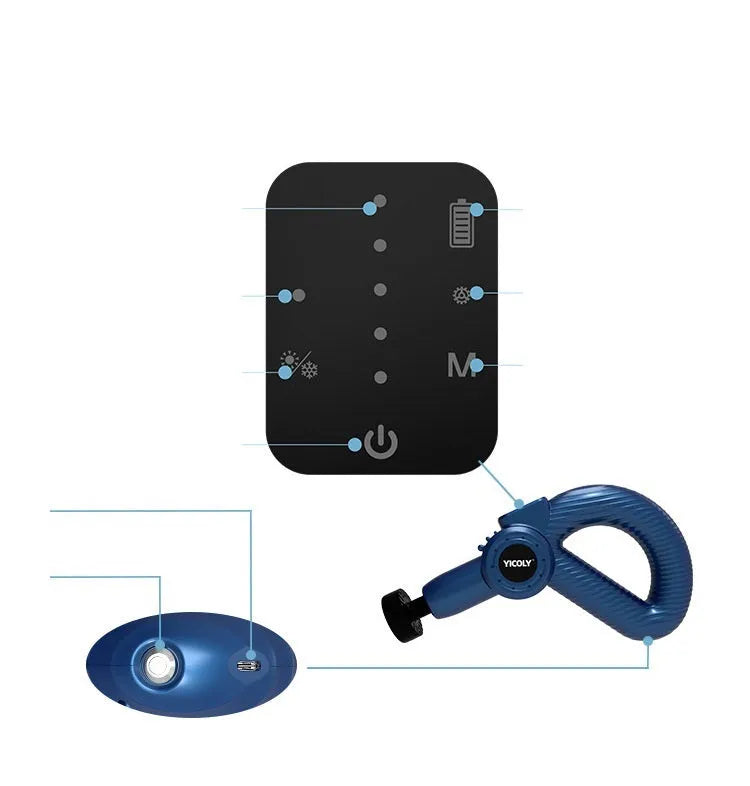 Smart muscle massage gun with adjustable angle head, 5 massage heads, and storage bag for hot and ice compress therapy