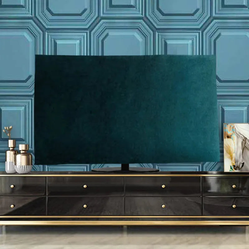 Soft pink velvet dust cover draped over a 55-inch flat screen LCD television.