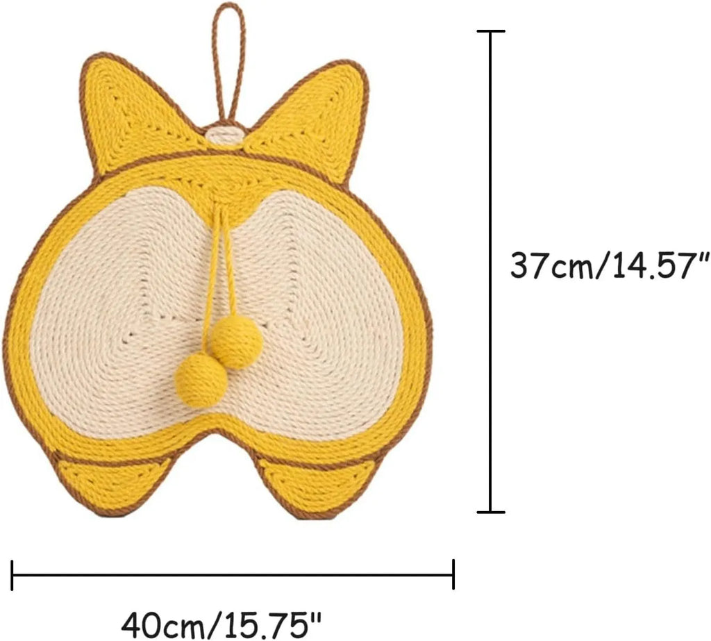 Yellow Corgi butt design sisal cat scratching board with anti-slip base