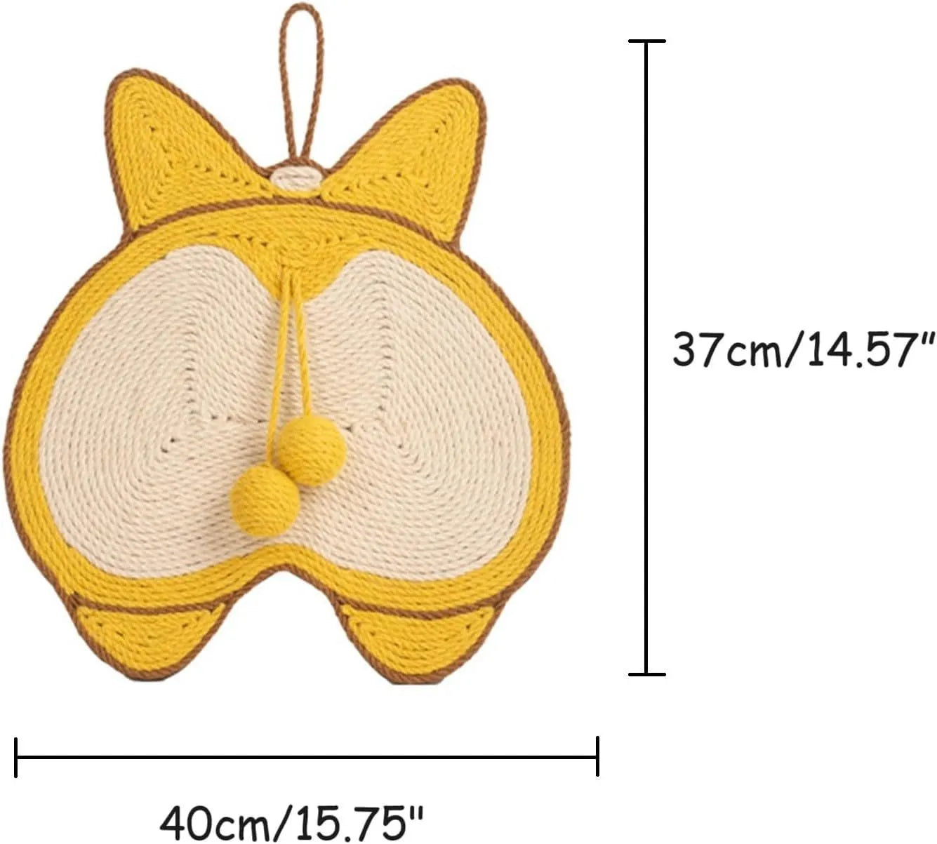 Yellow Corgi butt design sisal cat scratching board with anti-slip base