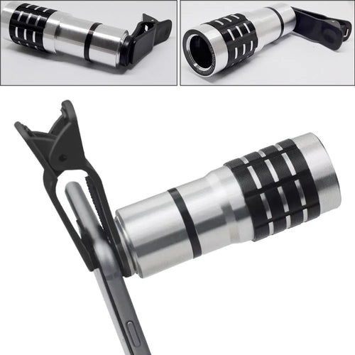 12x telescopic universal smartphone lens with metal collar clip for attachment