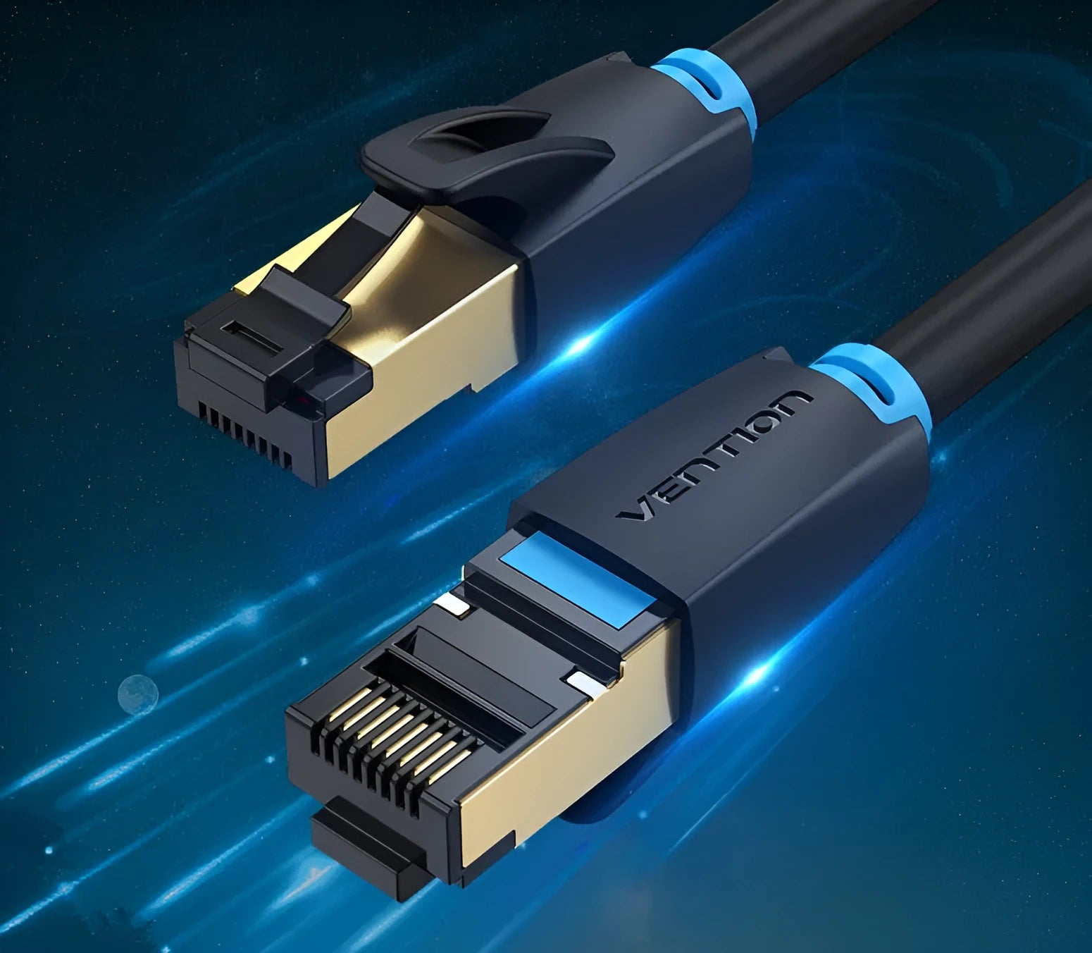 Cat8 shielded Ethernet network cable with RJ45 connector, available in flat and round styles.