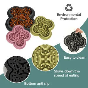 Blue silicone pet licking mat with textured grooves and a non-slip base for cats and dogs.