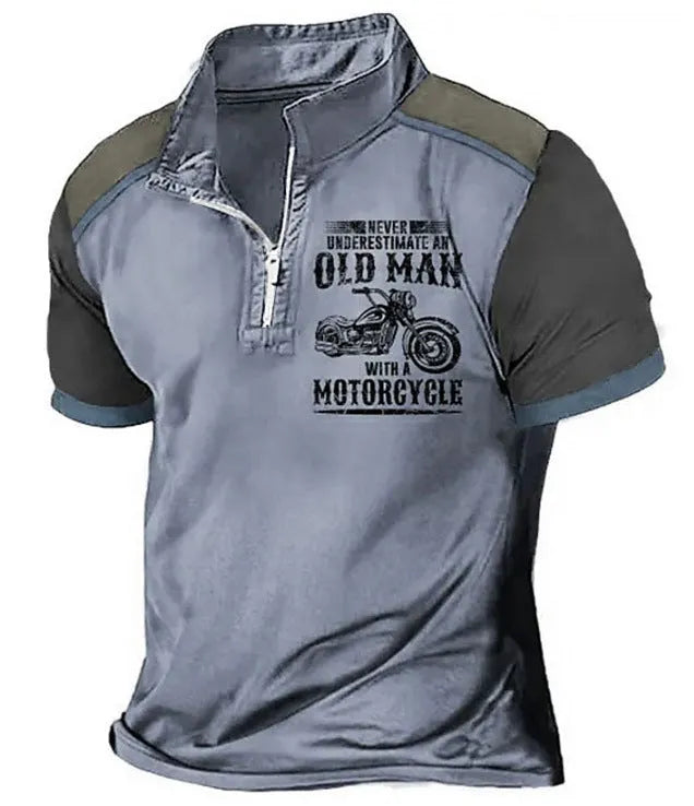 Men's casual polo shirt with lapel collar and digital letter printing in regular fit
