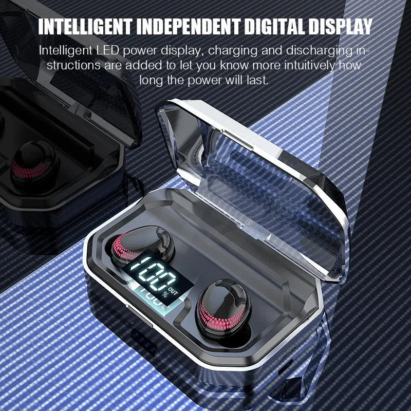 Black X10 Bluetooth wireless earbuds with charging case showing 150×100×40mm dimensions