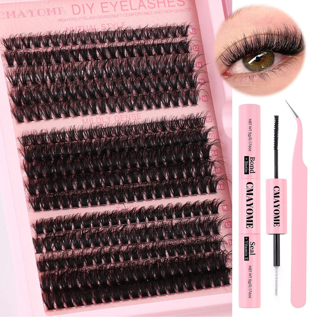 Segment cluster DIY false eyelashes extension kit with application tweezers