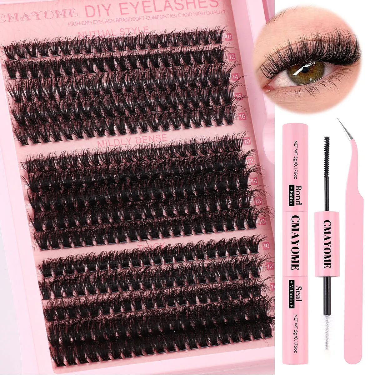 Segment cluster DIY false eyelashes extension kit with application tweezers