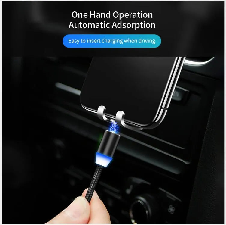 YBD 1m magnetic LED charging cable with cotton woven black cable and aluminium magnetic connectors