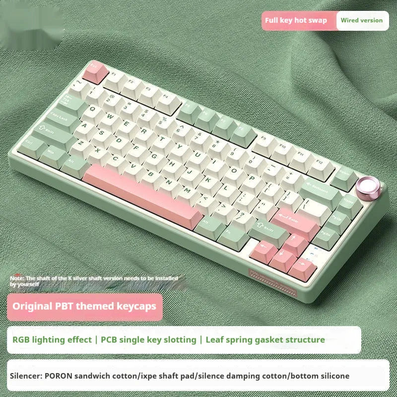 Wireless mechanical keyboard with RGB backlighting and hot-swappable switches in multiple colour options