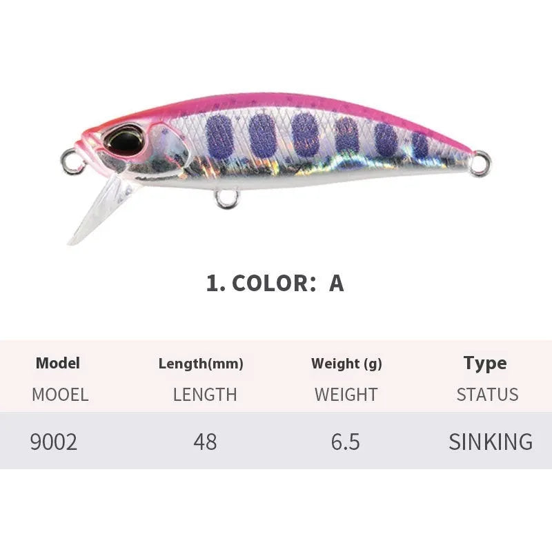 Japanese submerged mino fishing lure 48mm length for mandarin fish and snakehead in multiple colour options