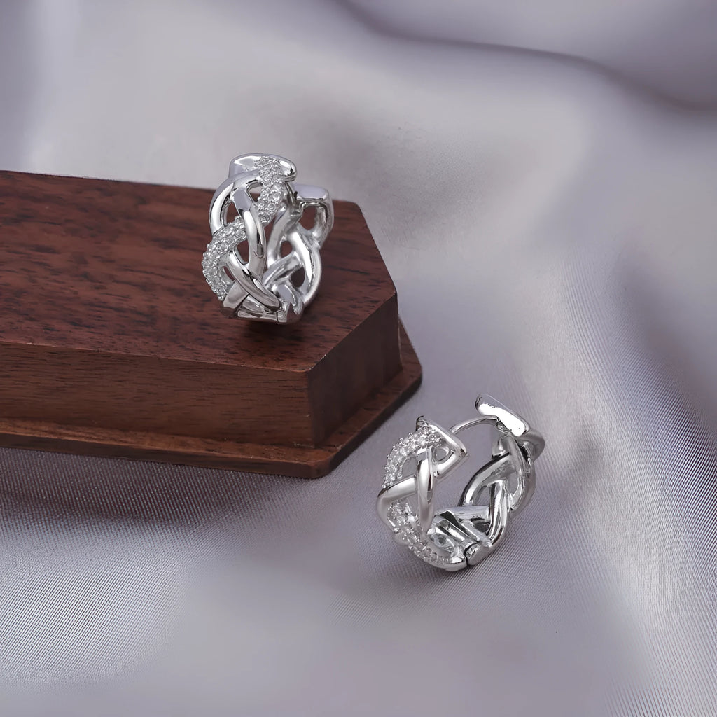 Gold-plated micro zircon stud earrings with woven twisted copper geometry design