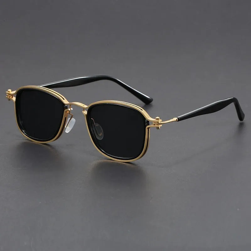 Retro square frame metal sunglasses with AC lenses in Black Gold Full Gray colour option