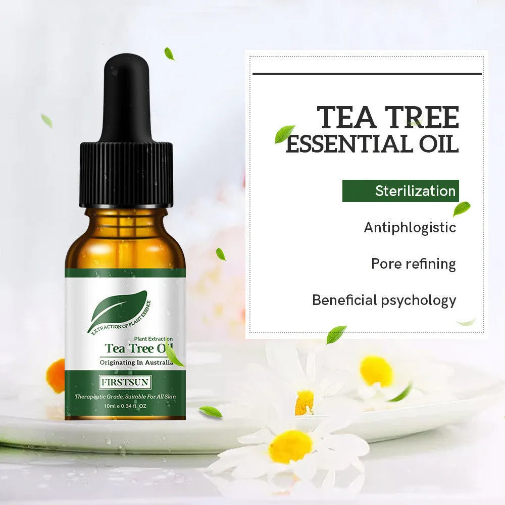 Firstsun tea tree essential oil 10ml bottle with pure natural ingredient for face and body care