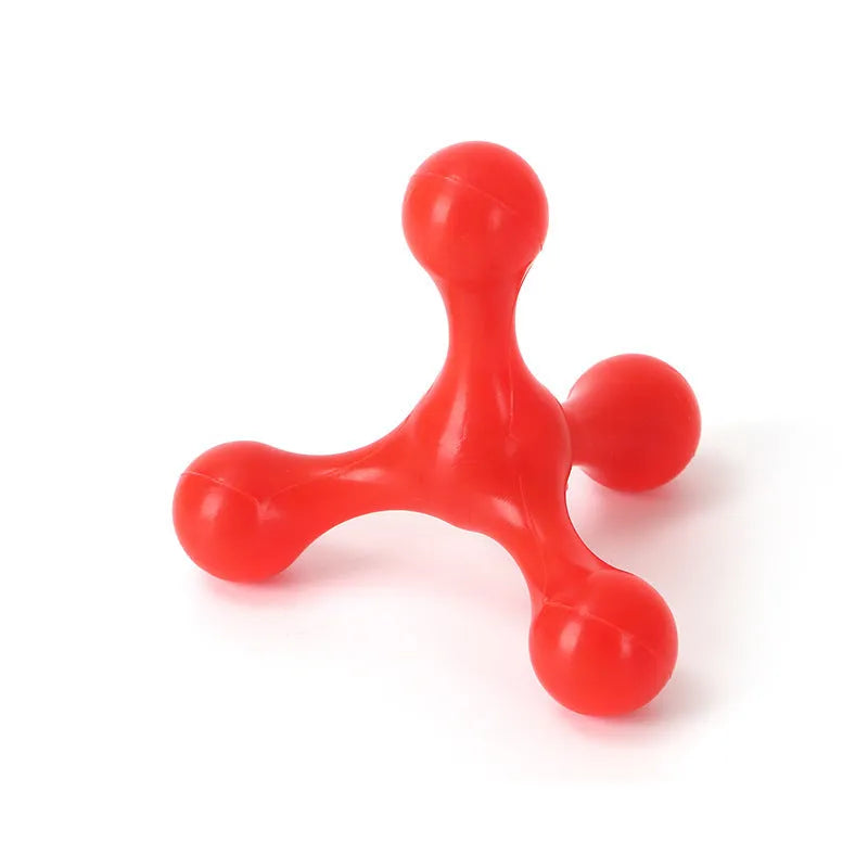 Blue silicone three-legged chew toy for puppy teething relief and dental cleaning