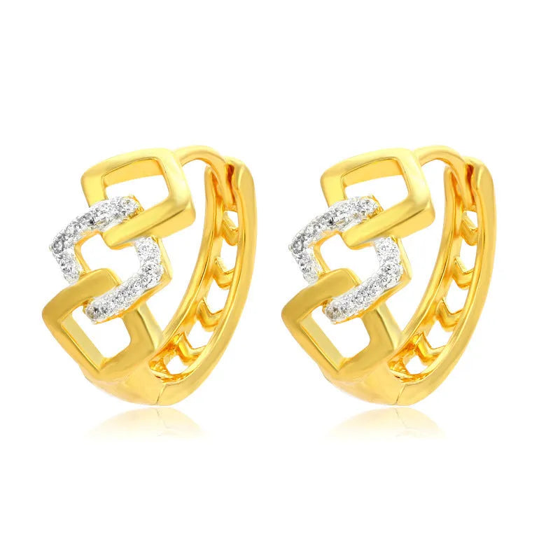Geometric hollow-out gold-colour alloy earrings with an ear clip fastening.