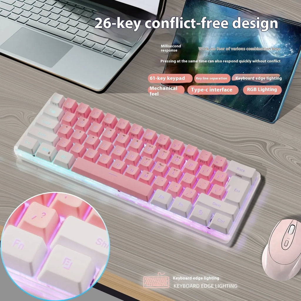 Simple Home K401-black RGB luminous compact wired keyboard on a desk