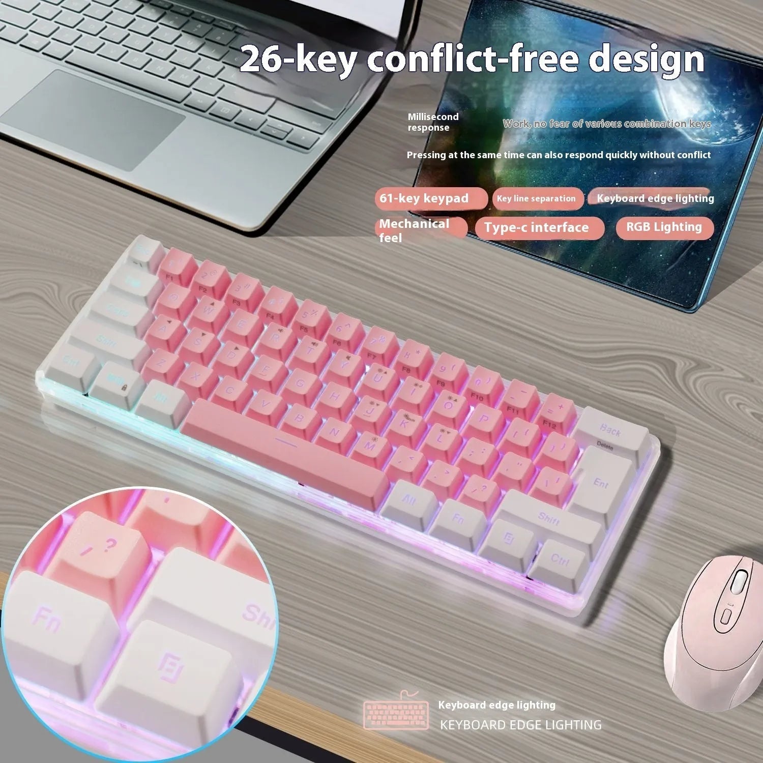 Simple Home K401-black RGB luminous compact wired keyboard on a desk
