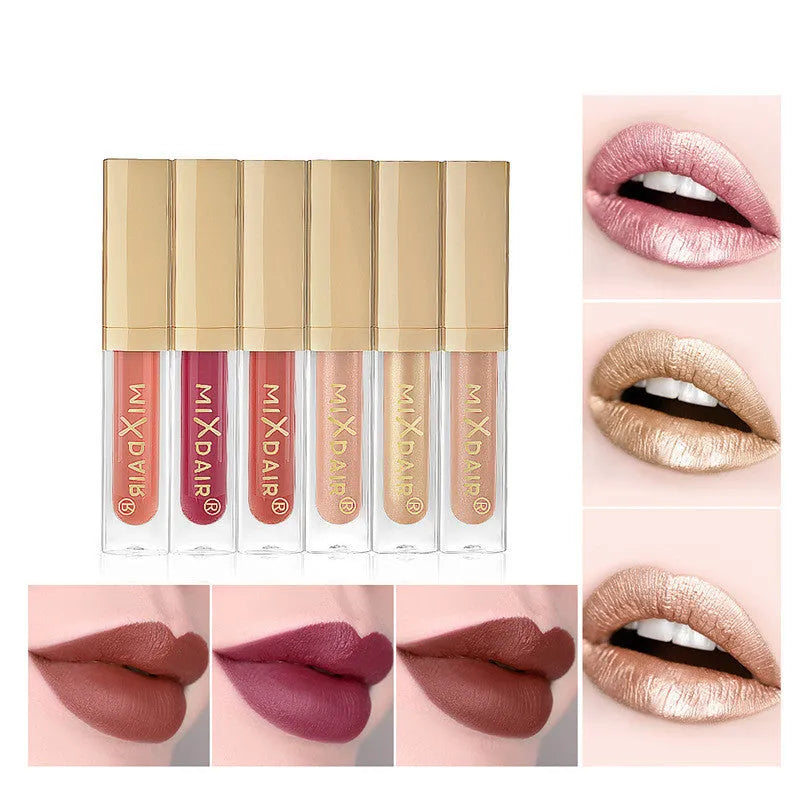 Matte high gloss lip gloss lipstick set with mica shimmer, two shades A and B