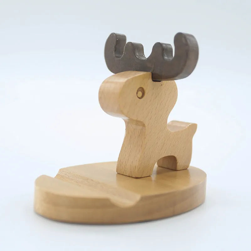 Beech wood and resin mobile phone holder with creative animal designs and custom lettering