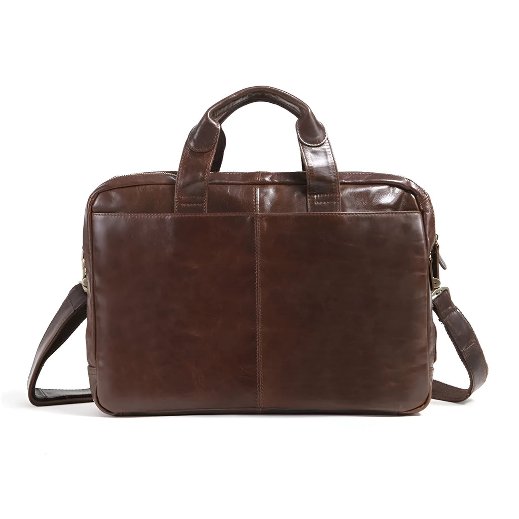 Brown cowhide leather business briefcase with 18-inch size for professional travel