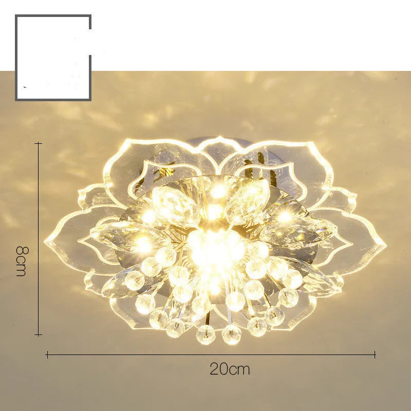 Modern minimalist crystal ceiling lamp with flower shaped shade in stainless steel and acrylic for living room