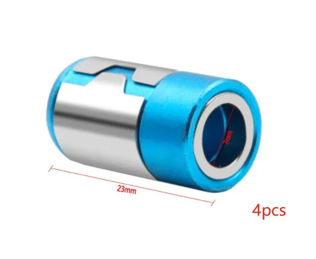 High carbon steel slotted screwdriver bit with a light blue magnetic ring.