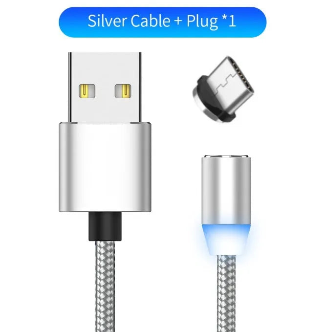 YBD 1m magnetic LED charging cable with cotton woven black cable and aluminium magnetic connectors