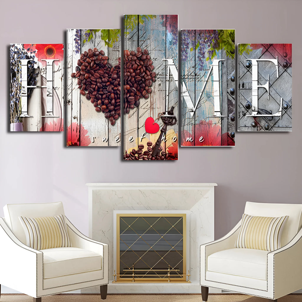 Set of five red oil painting decoration boards for wall art in S or M size configurations