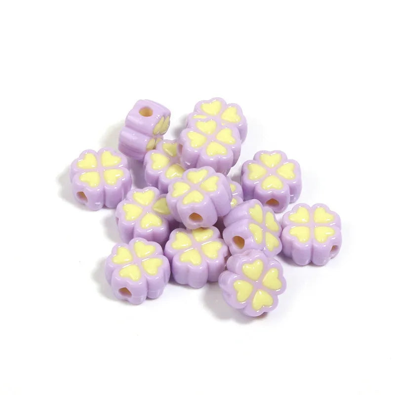 15mm acrylic craft beads with four-leaf clover shape and frosted finish in multiple colours