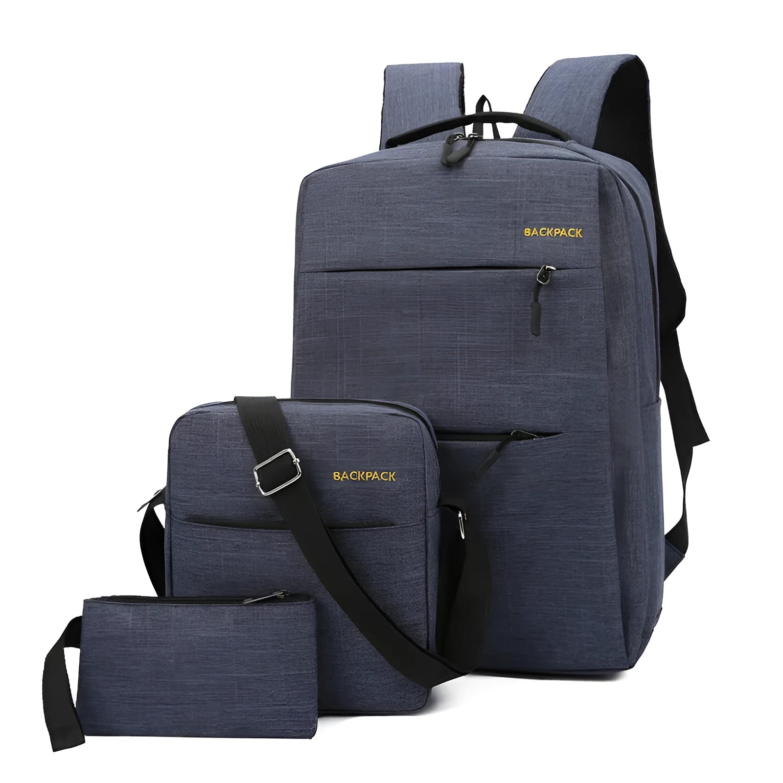 Men's USB charging three-piece casual computer bag set in nylon, shown in wine red colour.