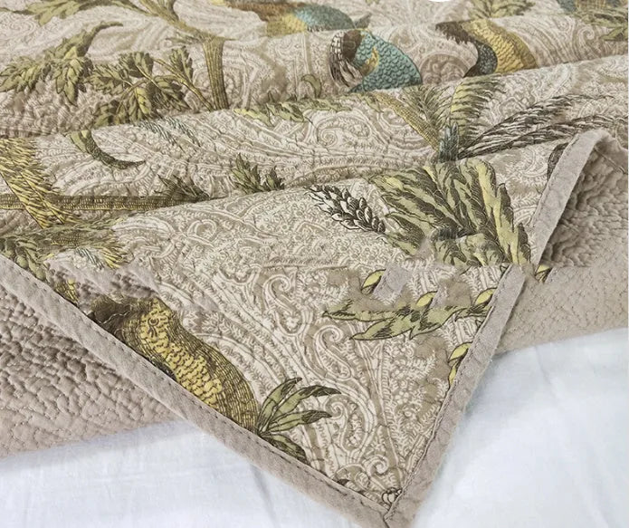 Blue American floral cotton bedspread set with quilted textiles in 230x250 cm size
