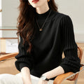 Slim fit half turtleneck bottoming shirt in core-spun yarn with spandex, showing sunken stripe design