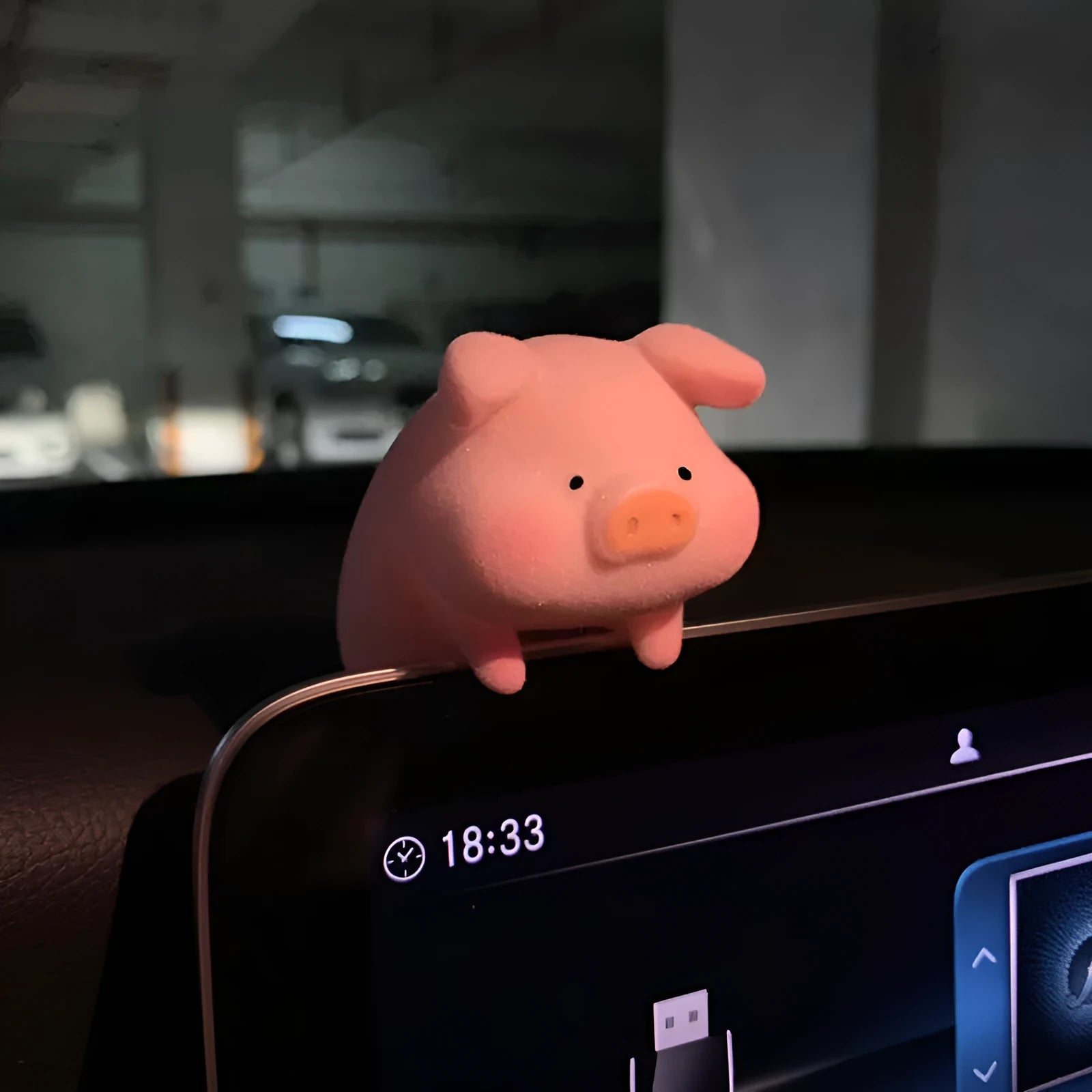 Cute cartoon pig resin figurine designed as a car dashboard decoration accessory.