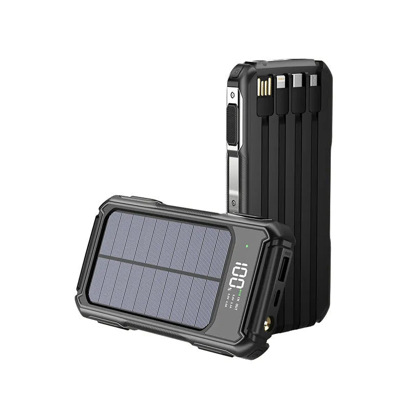 Military grade mobile power bank in black, green, or orange, showing compact size