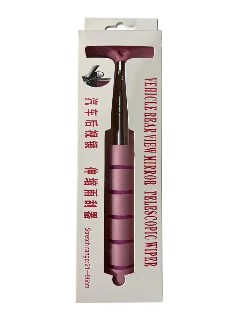 Retractable stainless steel car mirror wiper extended to show 100cm length with rubber cleaning blade.