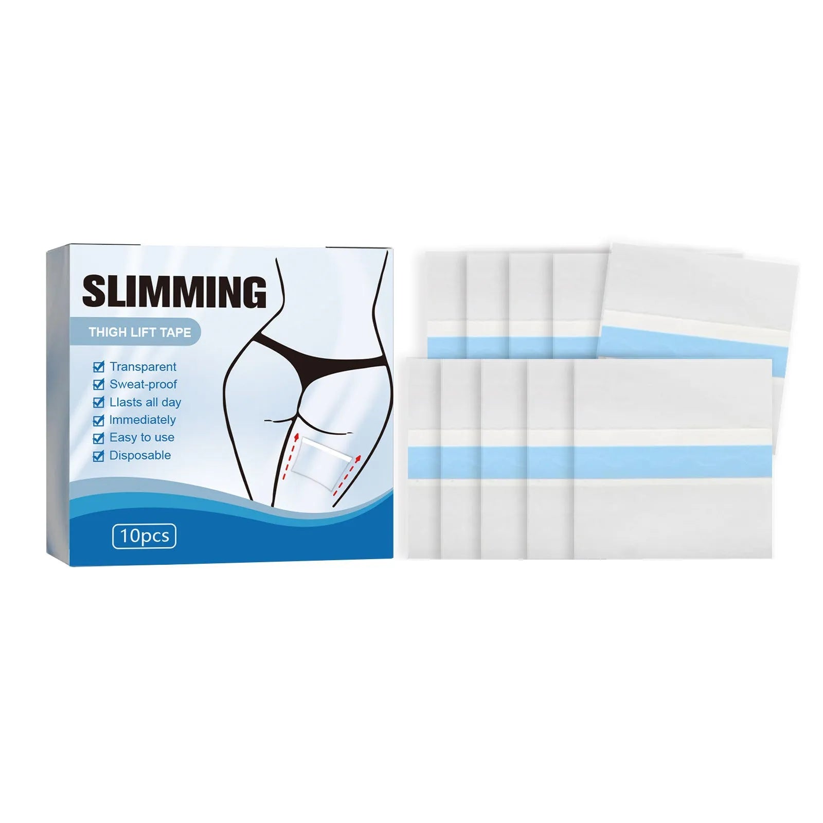 Box of 10 non-standard slimming body shaping adhesive patches, 12 cm square.