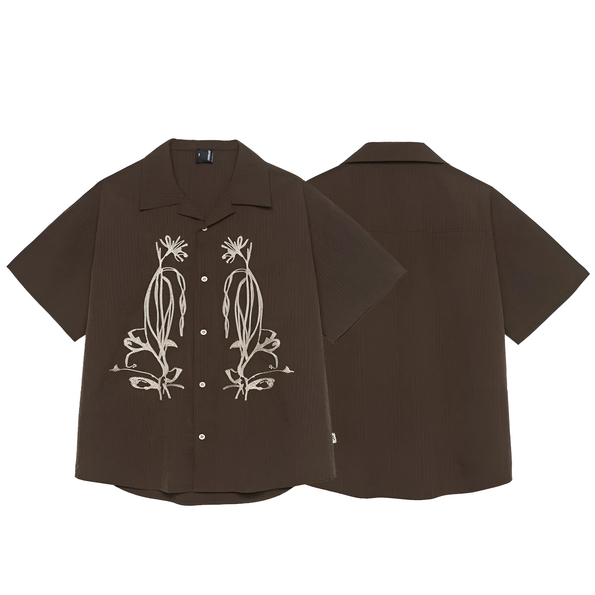 Brown striped waterproof outdoor shirt with Cuban collar and short sleeves for mountain camping