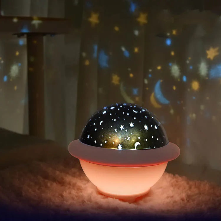 UFO-shaped LED projection night light in white with starry sky projection effect