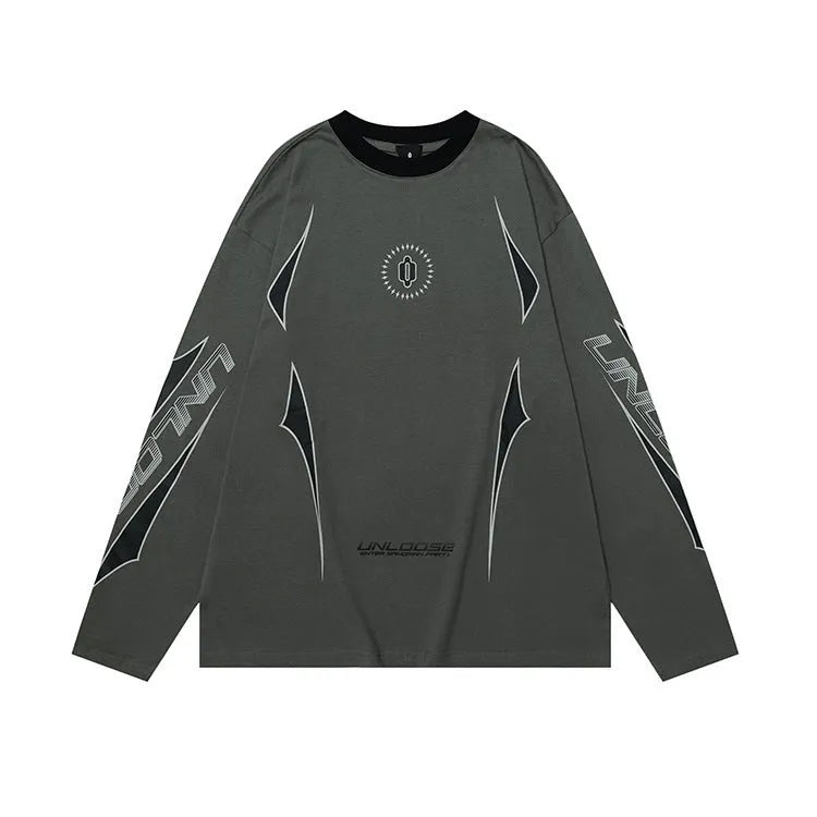 Men's grey cotton drop shoulder sweatshirt with letter print design and long sleeves
