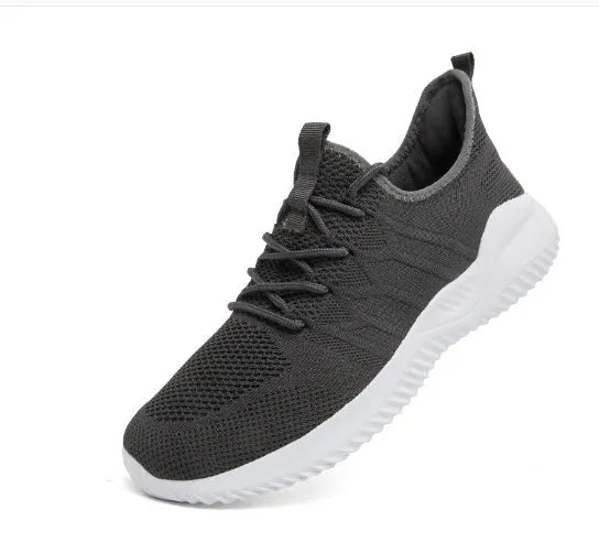Men's black and white breathable mesh casual sport shoes with PVC sole and lace-up closure