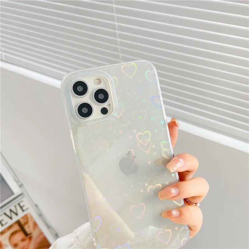 Transparent silicone iPhone case with laser colourful love pattern design.